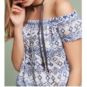 ANTHROPOLOGIE Cloth & Stone Charleston Patterned Ikat Off Shoulder Top Tencel